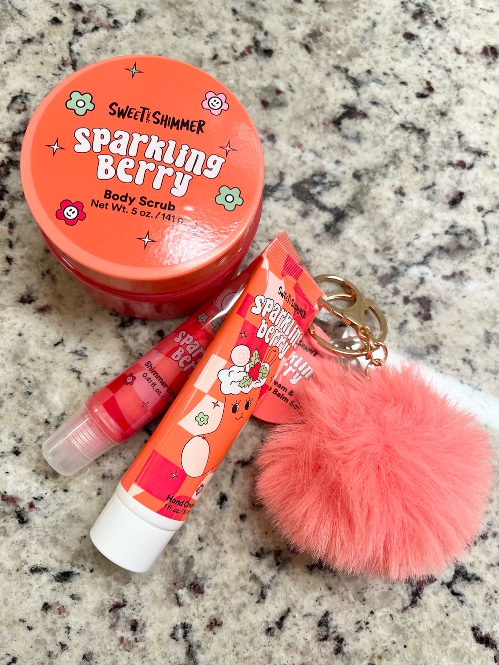 Sweet & Shimmer Body Scrub & Hand Cream & Shimmer Lip Set in Sparkling Berry NWT